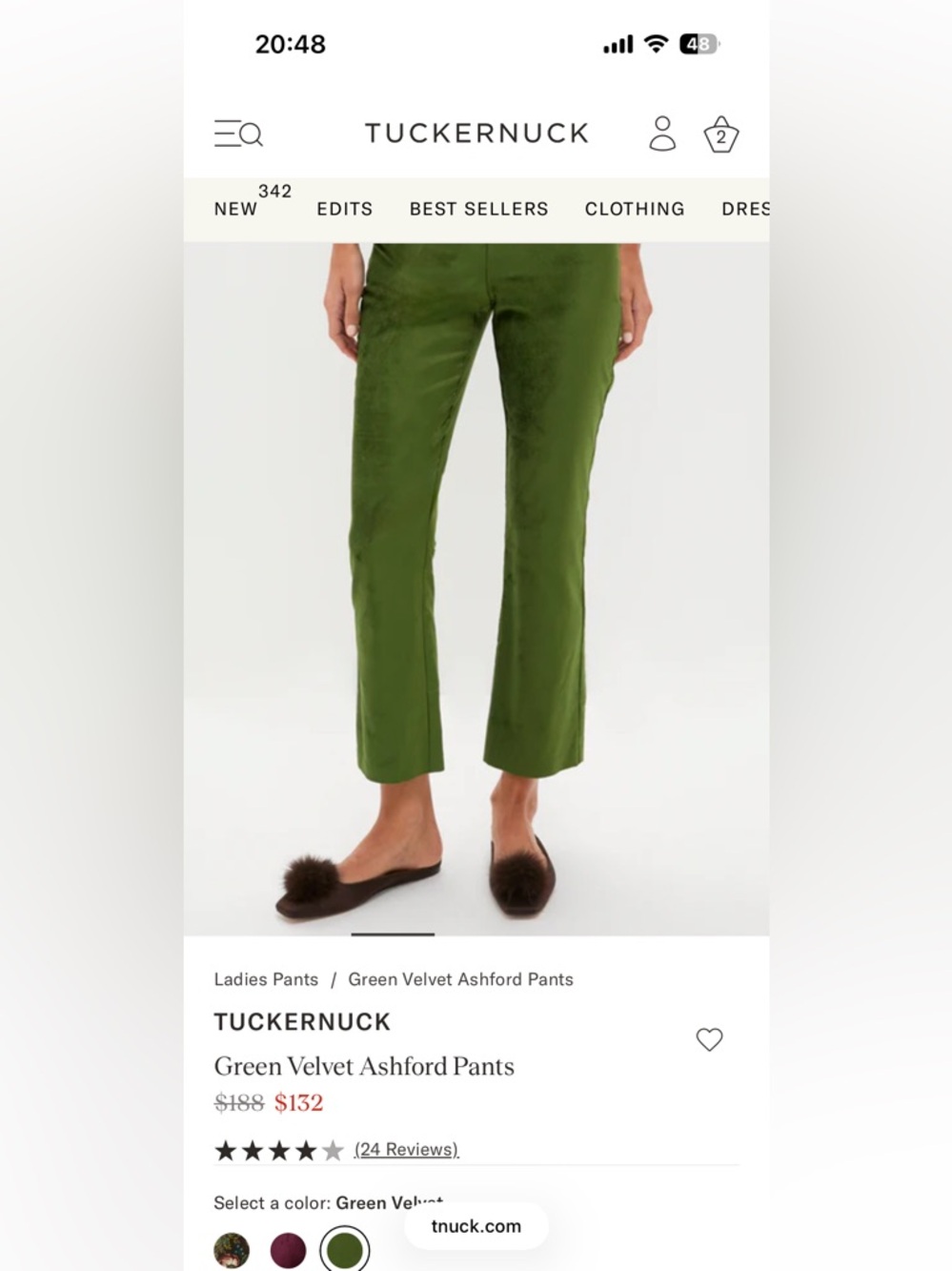 NWOT tuckernuck green velvet ashford pants